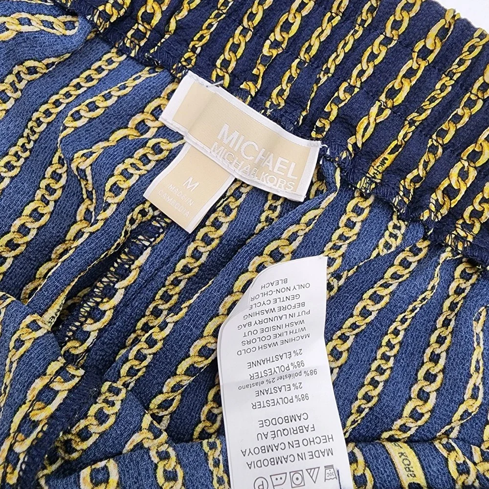 Michael Kors Pants Woman's Medium Chain Link Midnight Blue Elastic Waist Garment